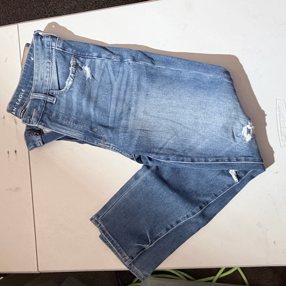 American Eagle Outfitters Women's Blue Distressed Skinny Jeans